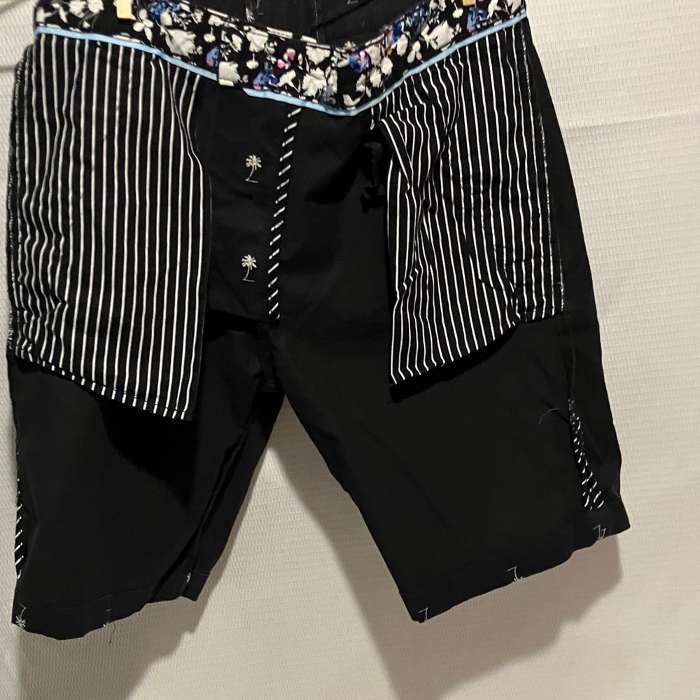 Denim & Flower Black Palm Print Men's Shorts by Ricky Singh - Picture 5 of 5